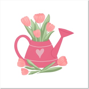 Tulips in a watering can Posters and Art